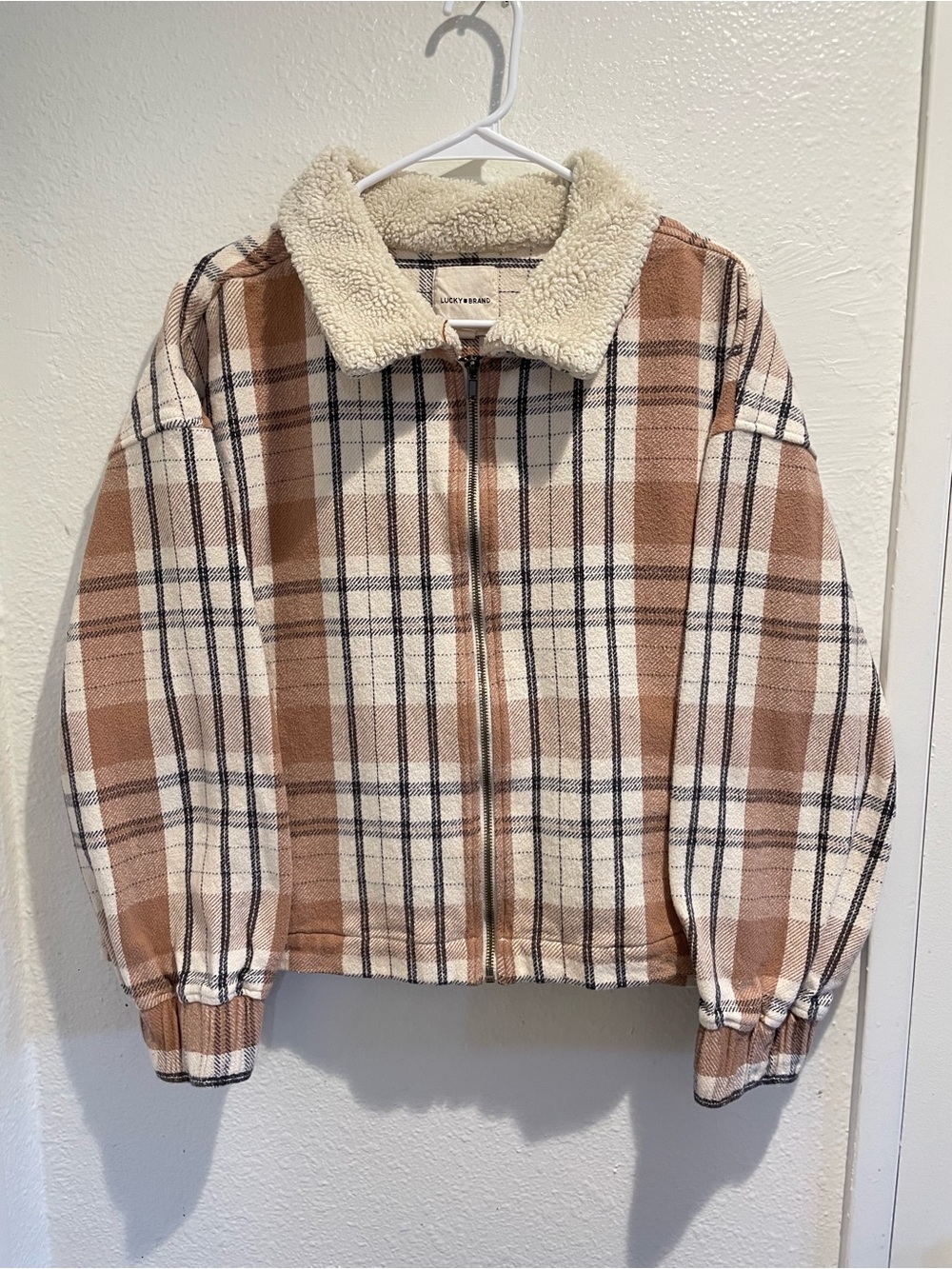 Lucky Brand ✨ Plaid Zip Shacket w/ Sherpa Collar ✨ Cozy Flannel Jacket XL